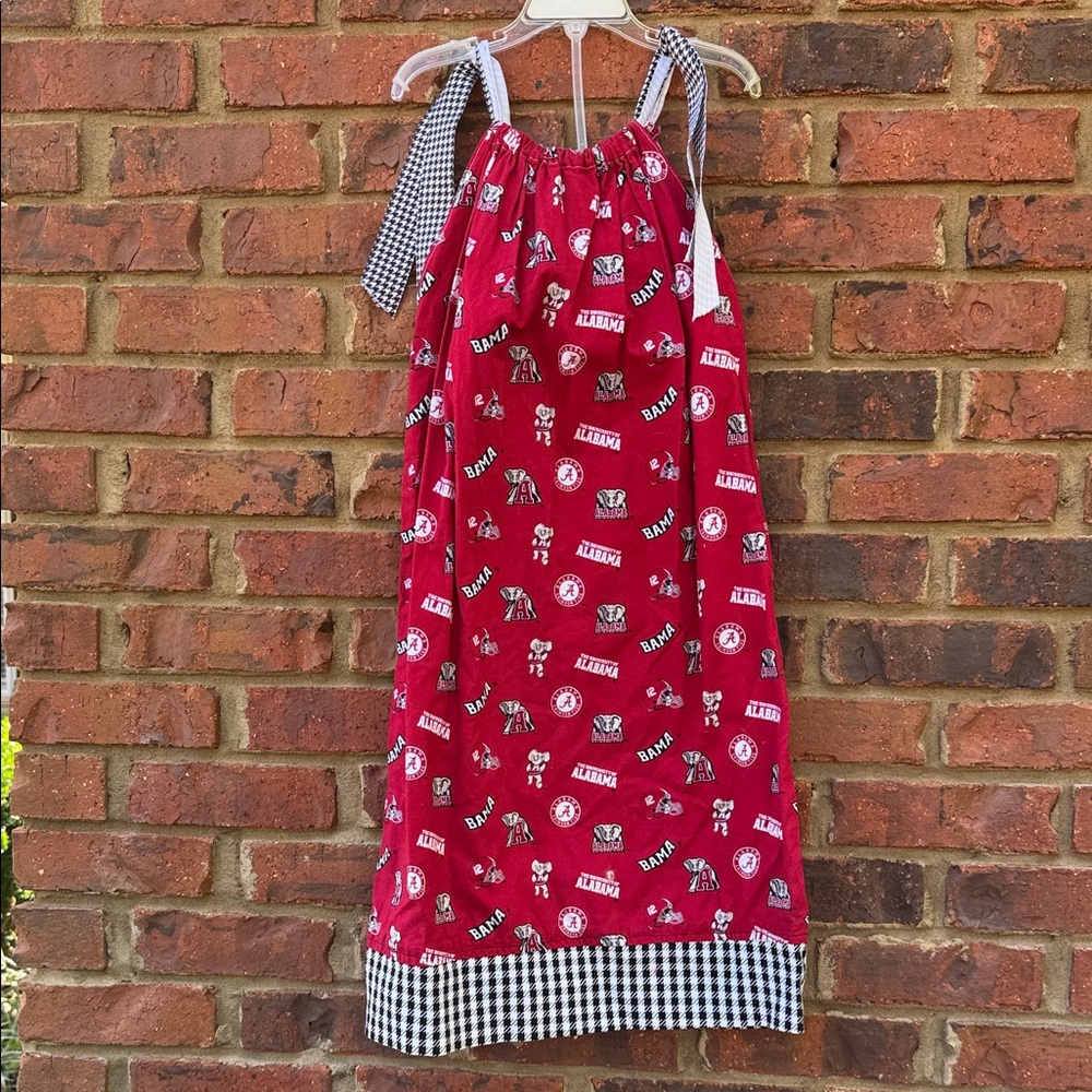 Alabama Crimson Collegiate Tie-Strap Pillowcase Dress houndstooth size 8-10